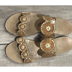 Jack Rogers Jacks Leather Flat Sandals Cork & Gold Medallion Size 10